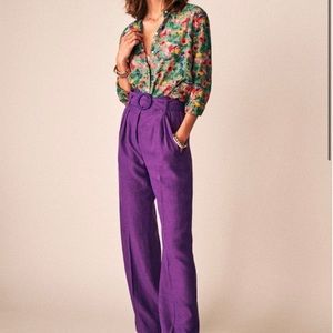 Sezane new purple belted Arthur pants size 4